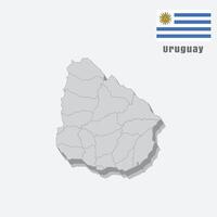 3D map of Uruguay with separated sections on a white background vector