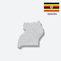3D map of Uganda with separated sections on a white background vector