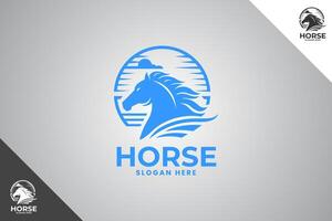 Light blue horse in circle with title minimalis logo with 2 color options. An animal and pet symbol. Black solid color logo. Minimal logotype and sign. Eps 10. vector