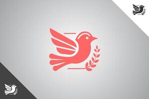 Light pink bird with floral element minimalis logo with 2 color options. An animal and pet symbol. Black solid color logo. Minimal logotype and sign. Eps 10. vector