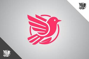 Pink circular line bird minimalis logo with 2 color options. An animal and pet symbol. Black solid color logo. Minimal logotype and sign. Eps 10. vector