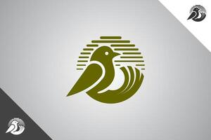 Dark green bird in landscape background minimalis logo with 2 color options. An animal and pet symbol. Black solid color logo. Minimal logotype and sign. Eps 10. vector