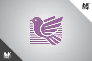 Light purple bird in stripes background minimalis logo with 2 color options. An animal and pet symbol. Black solid color logo. Minimal logotype and sign. Eps 10. vector