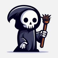 Cute grim reaper holds flames out of torch illustration. Element for halloween design. Spooky and horror. Eps 10 vector