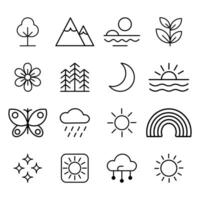 Nature Silhouette Line Art Icon Set Minimalist Design vector