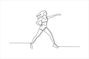 Continuous line drawing of woman exercising. vector