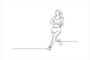 Continuous line drawing of a woman jogging. vector