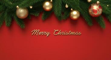 Red background with a wreath that says merry christmas on it in gold. photo