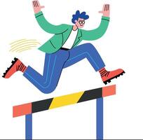 A flat illustration of a person jumping over a hurdle, symbolizing overcoming obstacles vector