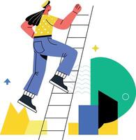 A flat illustration of a person climbing success ladder vector