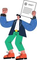 A flat illustration of a person celebrating with a winning proposal vector