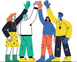A flat illustration of a team giving a high five vector