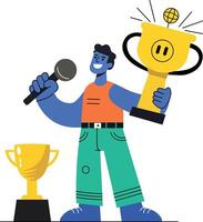 A flat illustration of a person giving winning speech vector