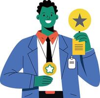 Happiness at getting the best employee award, flat illustration vector