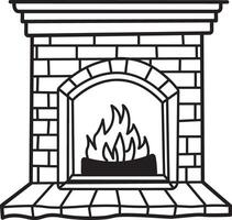 Cozy fireplace icon in hand drawn style vector
