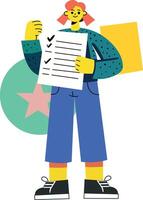Flat illustration of girl holding a checklist, symbolizing achieving goals vector