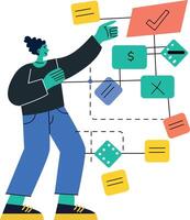 A flat illustration of a person planning tasks vector