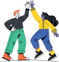 Two people giving a high five, flat style illustration vector