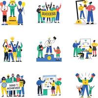 Bundle of Success and Winnings Flat Illustrations vector