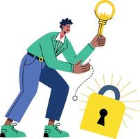 person unlocking a padlock with a key, symbolizing unlocking potential vector