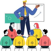 Flat illustration of a person presenting to a team, symbolizing leadership vector