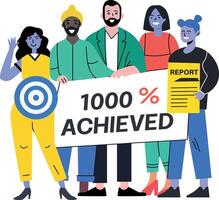 A character based flat illustration of team accomplishment vector