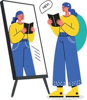 A flat illustration of a person doing mirror practice vector