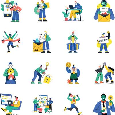 Set of 16 Flat Style Success and Reward Illustrations