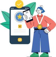 Flat illustration of a person collecting digital rewards vector