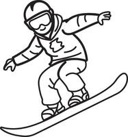 A doodle icon of a character doing snowboarding vector