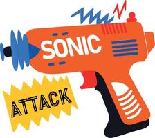 A flat sticker of a ray gun with sonic attack typography vector
