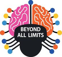 A flat sticker of an ai brain with beyond all limits vector