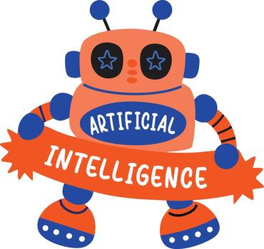 A flat sticker of a robot with artificial intelligence typography vector
