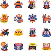 Collection of Flat Style Space Invader Stickers vector
