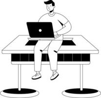 Hand drawn illustration of a man doing distance work vector