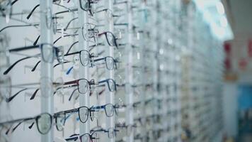 Glasses in optical store. video