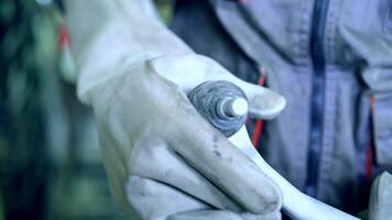 Industrial worker in factory. Worker in uniform working at the metal factory video