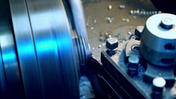 Metalworking machine at workshop. Industrial machine in the factory at metalworks video