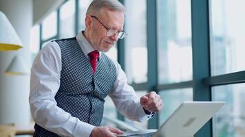 Businessman Using Laptop. Handsome businessman working on laptop in cafe video