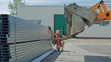 Excavator in construction site. Excavator working on construction site video