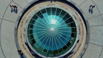 City architecture in park. Top drone view of city architecture video