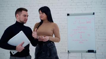 Concept of partnership in business. Portrait of successful smiling business people video