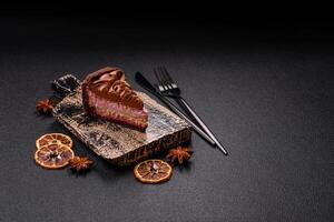 A piece of sweet cheesecake with mascarpone cheese, strawberry flavor photo