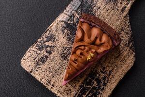 A piece of sweet cheesecake with mascarpone cheese, strawberry flavor photo