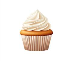 Delicious cupcake with creamy frosting on a plain background photo