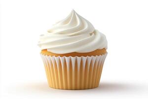 Delicious vanilla cupcake with creamy frosting on display photo