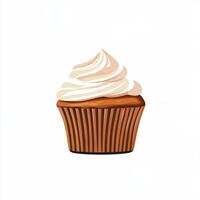 Delicious brown cupcake with swirls of creamy frosting on top photo