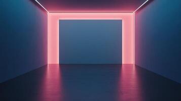 Modern interior space with pink neon lighting and clean lines photo