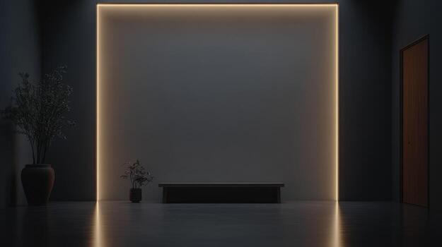 Elegant interior with warm lighting in a minimalist space photo