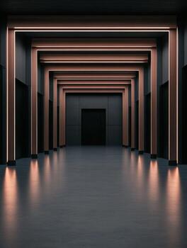 moderno pasillo con iluminado arquitectónico líneas en oscuro ajuste foto